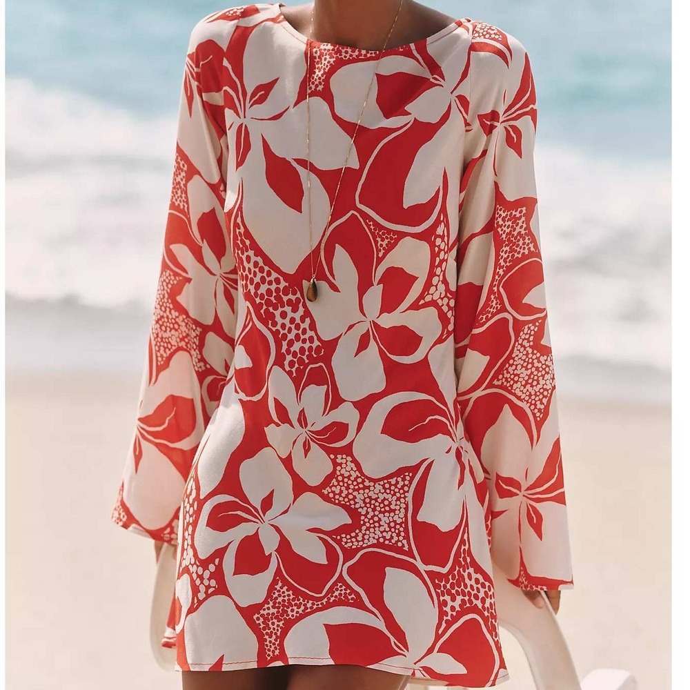 L*Space All I Need Mini Dress Small Red Floral Long Sleeve Anthropologie NWT